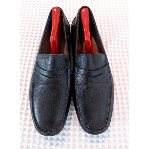 Donald J Pliner Vinco3 Pebbled Leather Penny Loafer Driver 9.5 Blue Stitching main image 6